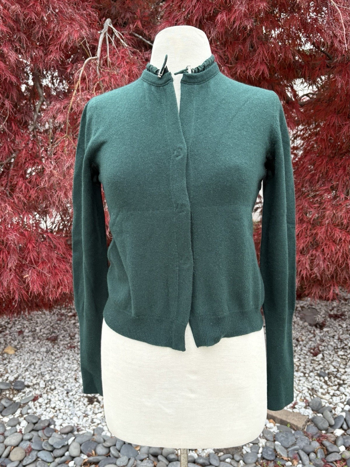 Brunello Cucinelli Women Cashmere Cardigan Sweater Deep Green Snap Front Size M